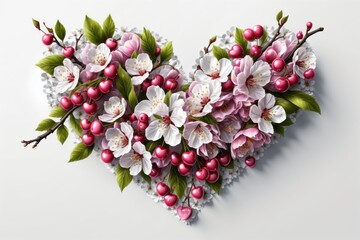 Fototapeta premium A heart shape made of flowers with pink roses and a romantic floral design perfect for Valentine's Day