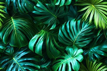 seamless of  closeup tropical green leaf nature in the garden and dark tone background concept. , isolated on white background,  , copy space, copy space for text,