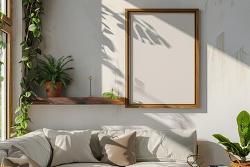 A Framed Poster Mockup Interior Render Illustrating Contemporary Artwork in a Showcase