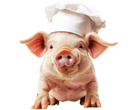 Cute pig wearing chef hat, ready to cook delicious meals. This adorable animal brings joy and creativity to kitchen, making cooking fun and engaging