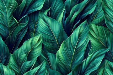 seamless of  closeup tropical green leaf nature in the garden and dark tone background concept. , isolated on white background,  , copy space, copy space for text,
