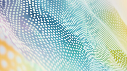Fototapeta premium Abstract pastel watercolor background featuring soft waves and dotted patterns in light blue, yellow, and green tones. A white empty space is centered in the composition, complemented by a vintage pap