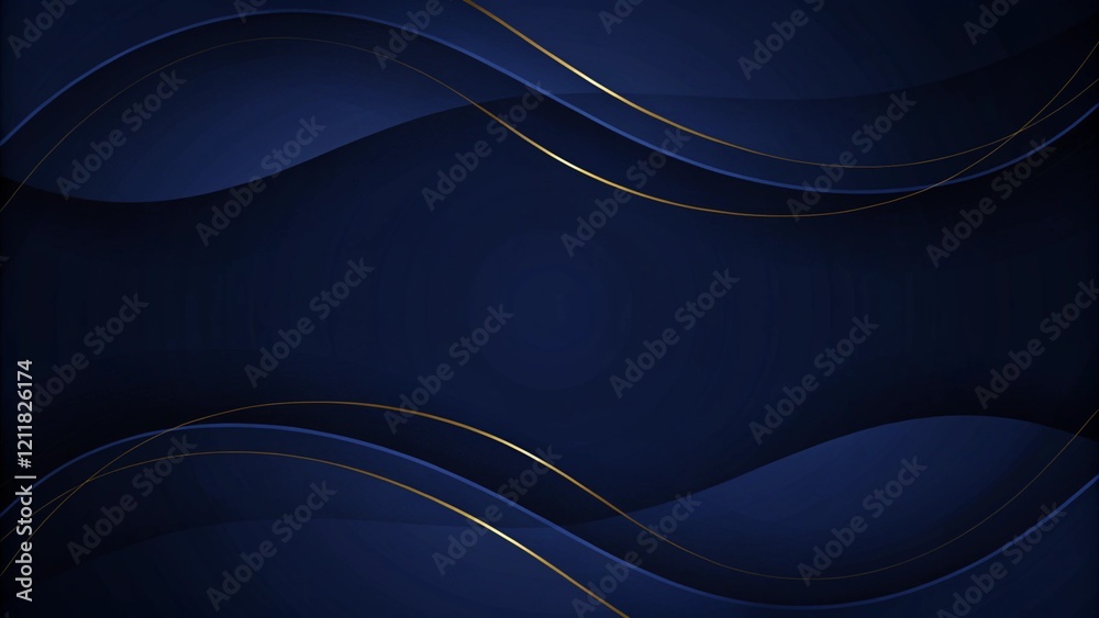 Poster banner web template abstract blue and golden wave curved lines overlapping layer design on dark blue