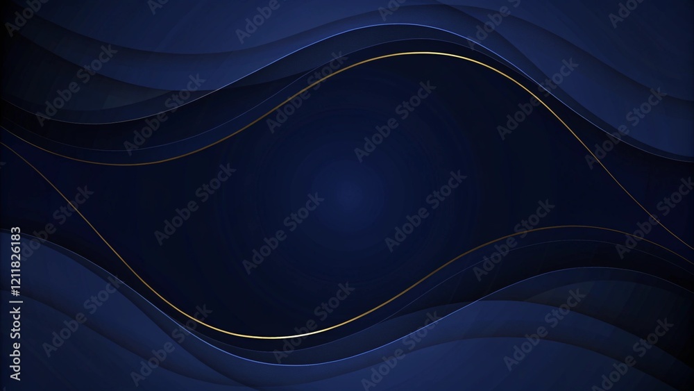 Poster banner web template abstract blue and golden wave curved lines overlapping layer design on dark blue