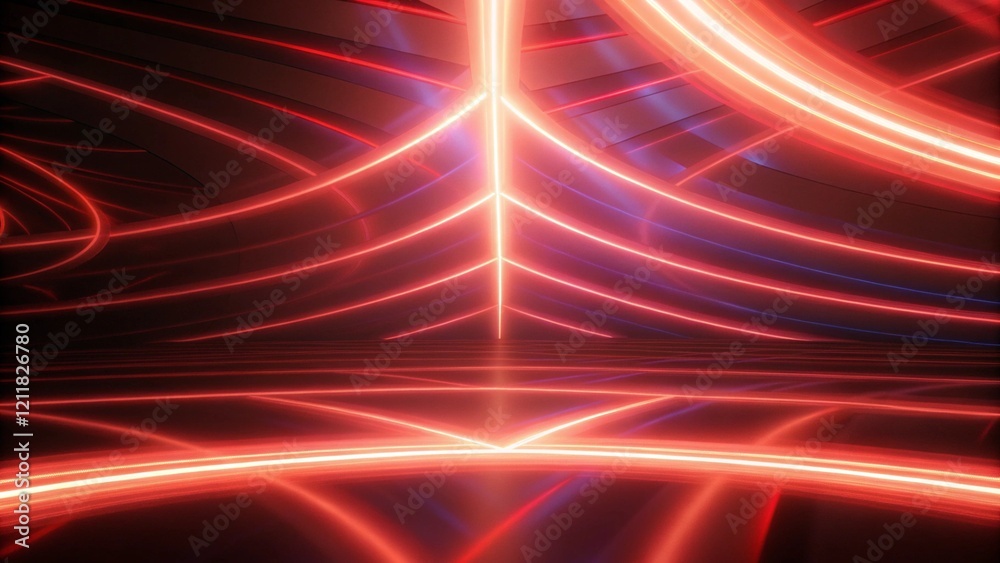 Aufkleber Bright red light trails curve dynamically against a dark background, creating a mesmerizing abstract motion effect with glowing energy lines that captivate the eye and evoke a sense of speed