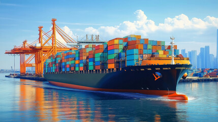 Fototapeta premium The Heart of Trade Container Ship and Cranes in Perfect Harmony