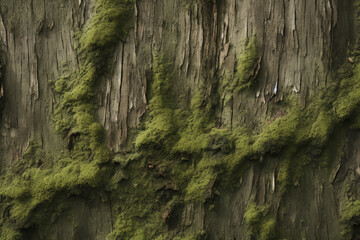 Processed collage of moss on tree bark surface texture. Background for banner, backdrop or texture