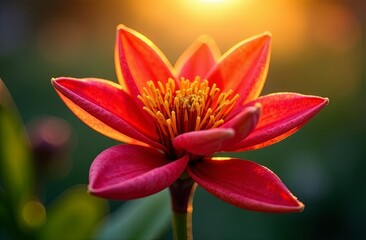 a vibrant, exotic flower, illuminated by soft, golden sunlight, showcasing its mesmerizing array of colors and intricate patterns, captured by a skilled photographer using a high-quality camera and le