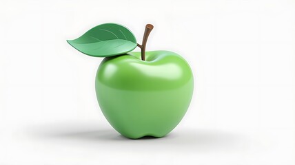 Minimal cartoon apple icon with a tiny leaf, isolated on a white background, 3D rendering.