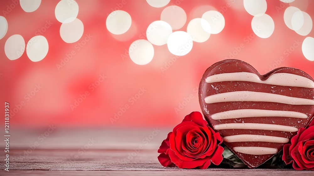Aufkleber a romantic and luxurious composition featuring heart shaped chocolates and a bouquet of red roses hi