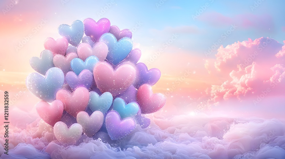 Aufkleber stunning heart shaped led lights in a vibrant gradient sky backdrop creating a dreamy romantic and e