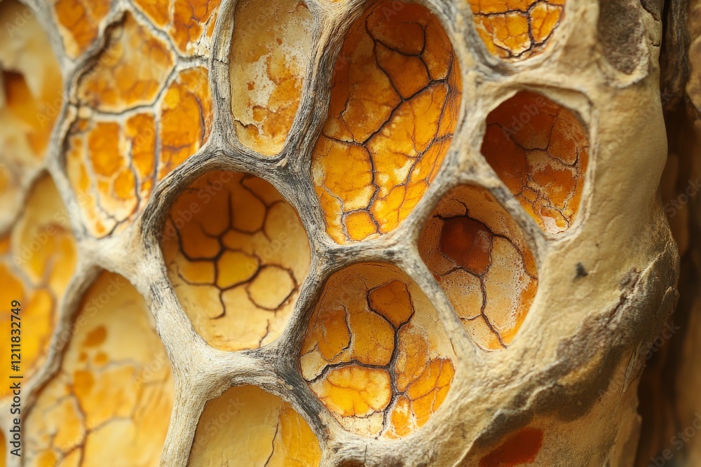 Poster Intricate details of a honeycomb structure showing vibrant colors and natural patterns