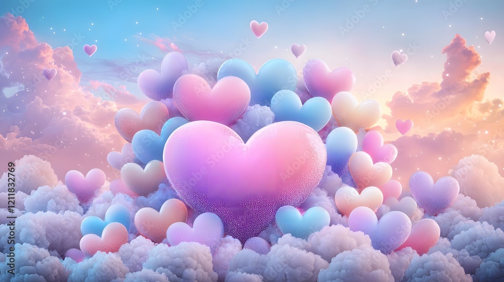 Poster beautifully arranged glowing colorful led heart lights creating a romantic luminous display against 