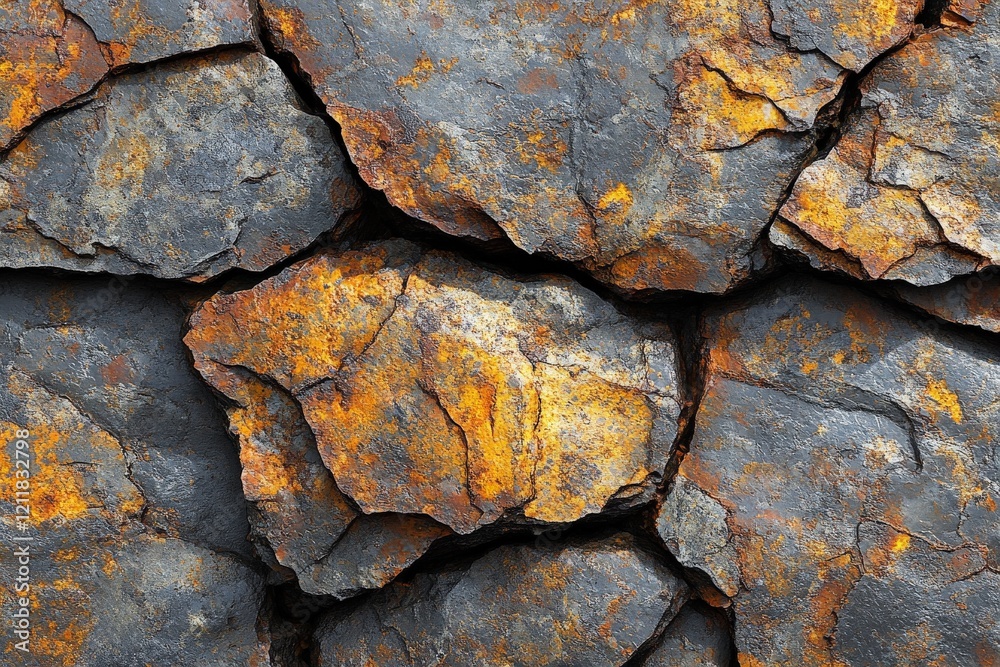 Poster textured rock surface with orange and gray tones found in nature, showcasing geological features and