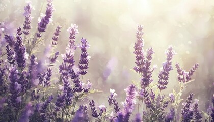 Naklejka premium Lavender Flowers Blooming in Soft Sunlight