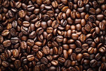 Fototapeta premium Photo of Big pile of fresh roasted coffee beans. Food photo for backdrops or recipes