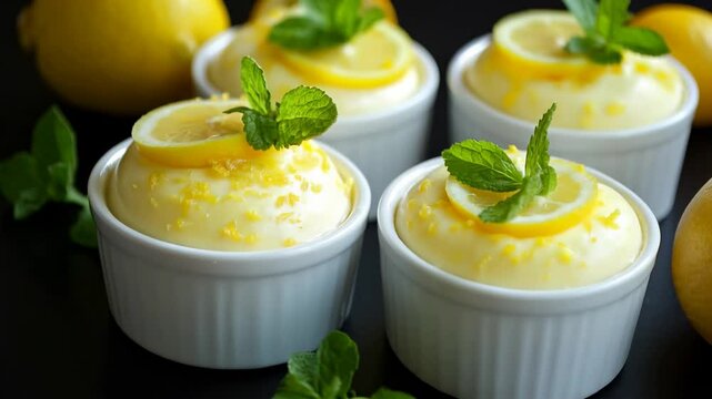 Desserts au citron app&eacute;tissants dans des ramequins.
