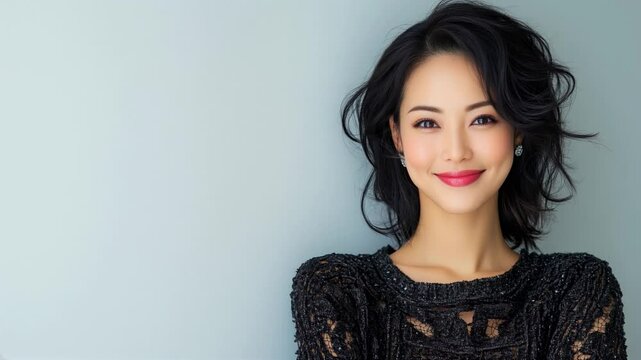  Femme asiatique souriante sur fond clair.