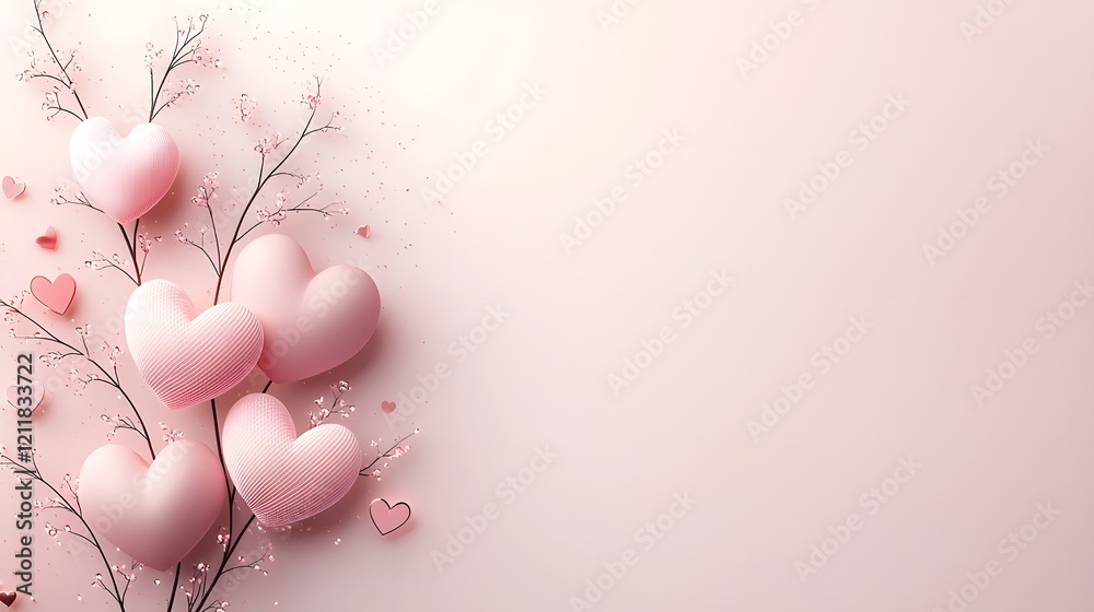 Poster ethereal and romantic heart shaped tree with glowing leaves surrounded by soft light effects and set