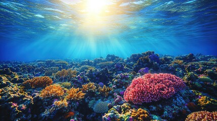 Naklejka premium Vibrant Underwater Coral Reef Paradise