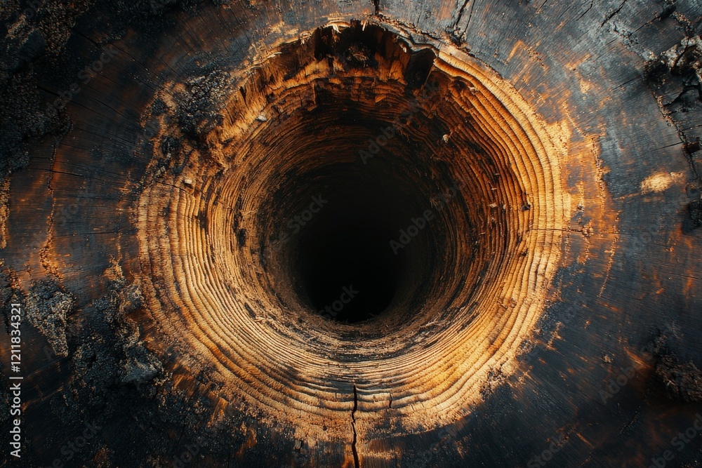 Aufkleber nature's intricate design revealed through a detailed view of a tree trunk's hollow core located in 