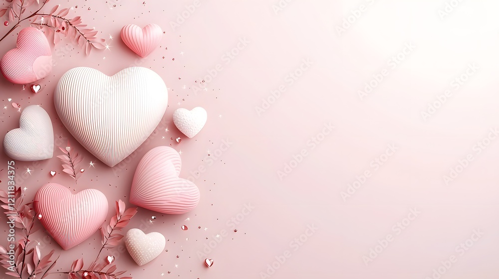 Poster enchanting heart shaped tree adorned with a vibrant array of pink and red leaves set against a seren