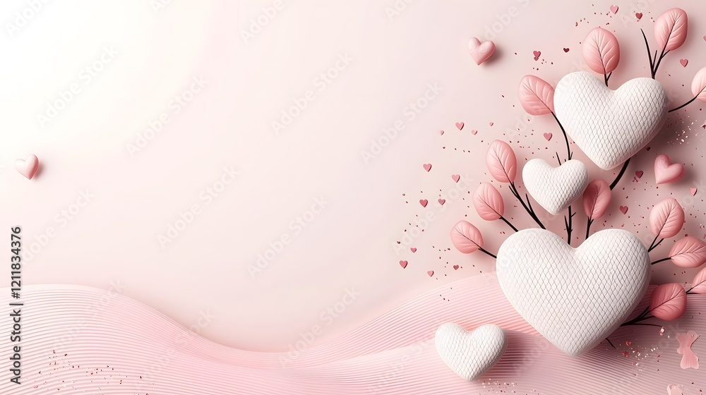 Poster heartwarming nature background with heart shaped tree adorned in pink and red leaves on a soft dream