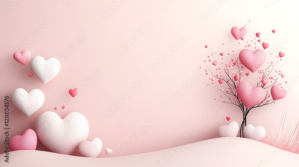 Poster enchanting heart shaped tree with glowing red and pink heart shaped leaves standing tall against a s