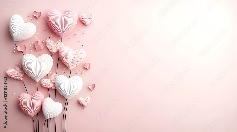 Poster Whimsical heart shaped leaves on a stylized valentine inspired tree set against a soft blush colored gradient backdrop with ample blank copy space for text or design elements