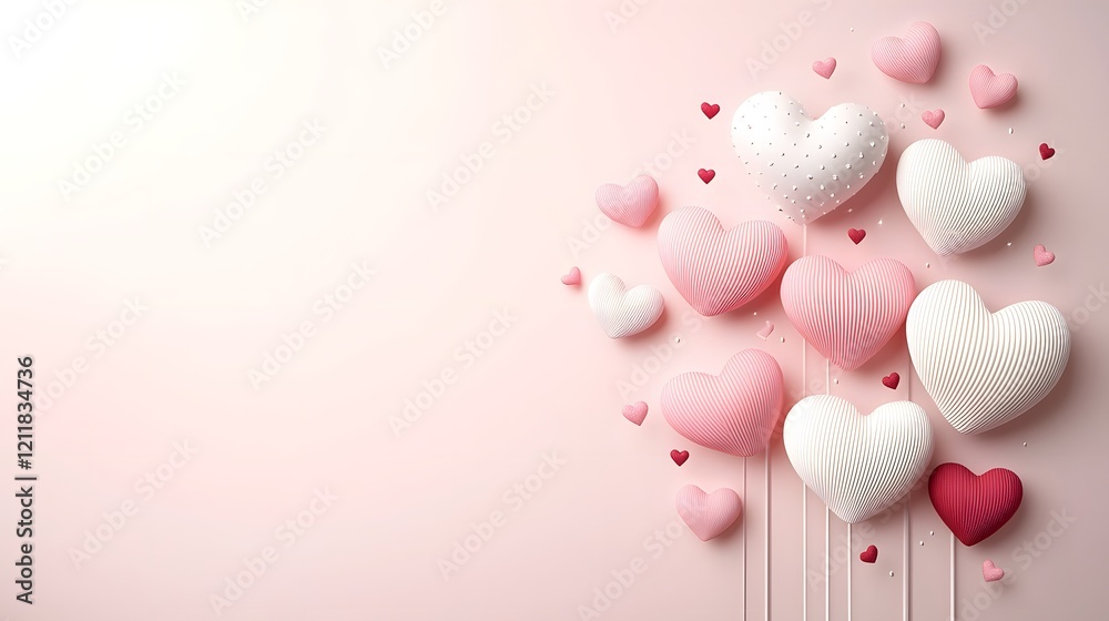 Poster tree of hearts with colorful heart shaped leaves in soft pink and red tones set against a clean and elegant minimalist background with open space for Valentine s Day greetings and messages