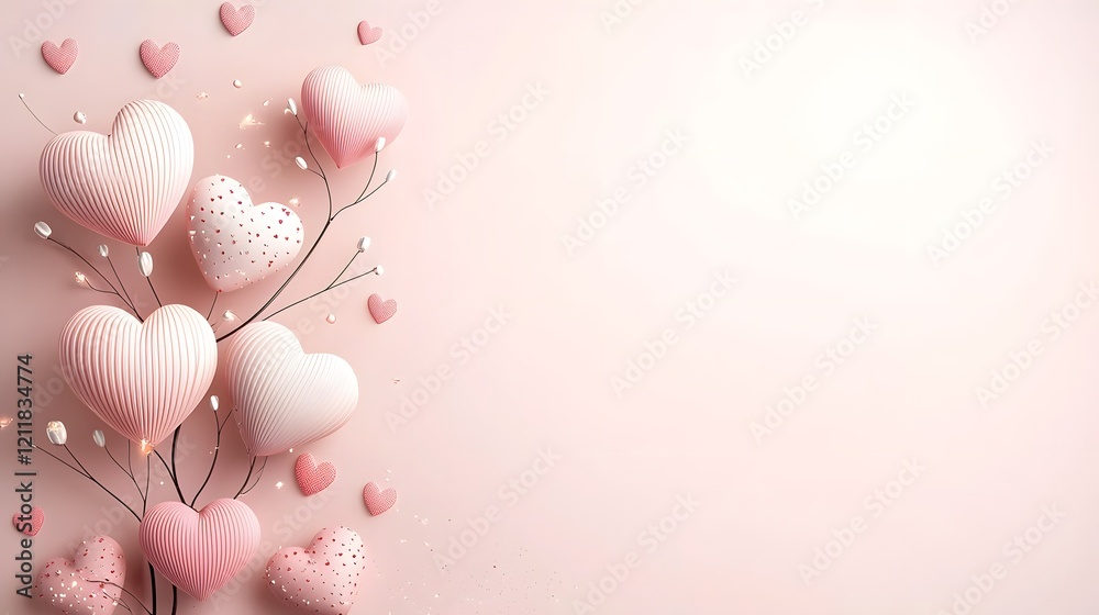 Poster romantic heart shaped tree with lush foliage in vivid shades of pink surrounded by a soft gradient b