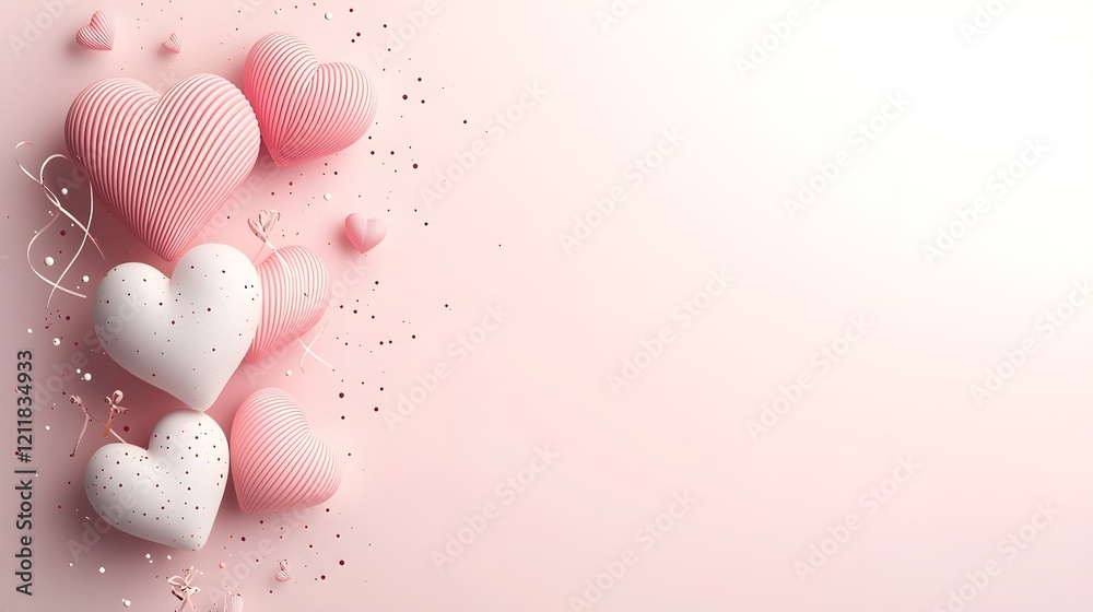 Poster elegant floating hearts in bright romantic hues drifting gracefully against a smooth gradient backgr