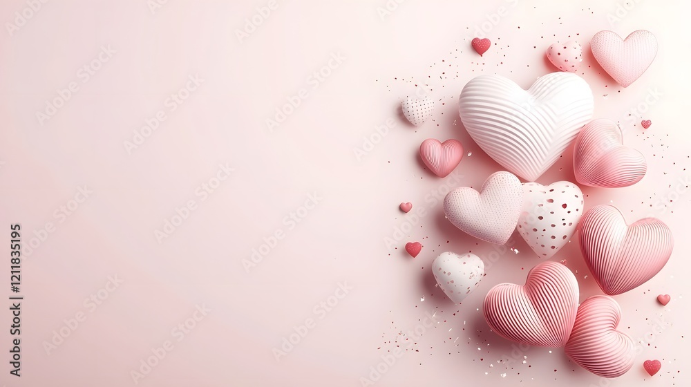 Poster festive floating hearts in various shades of pink red and white creating a cheerful and romantic des
