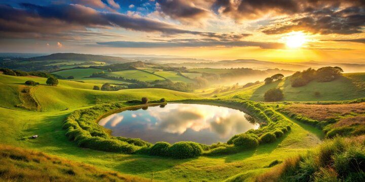 Dew-kissed dawn, Ditchling Beacon's ethereal glow paints a surreal Sussex summer dream.