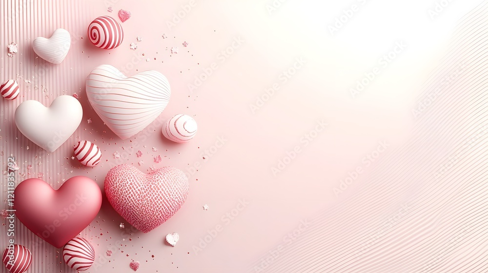 Poster romantic background with glowing red and pink hearts set against a soft dreamy gradient for a festiv