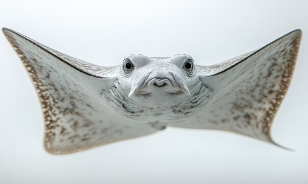 Close-up of a spotted ray, facing forward.