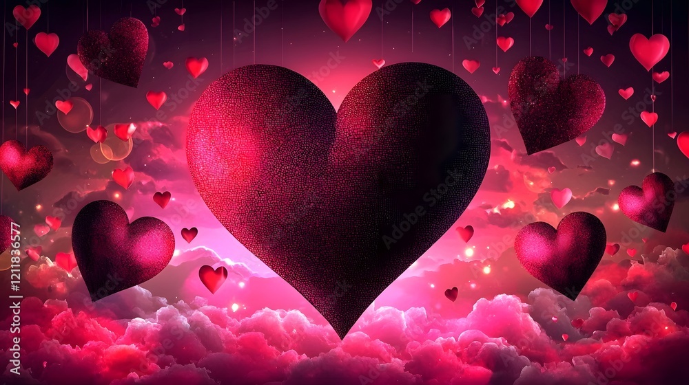 Aufkleber radiant colorful heart floating amidst drifting clouds in a vibrant softly glowing sky evoking a sen