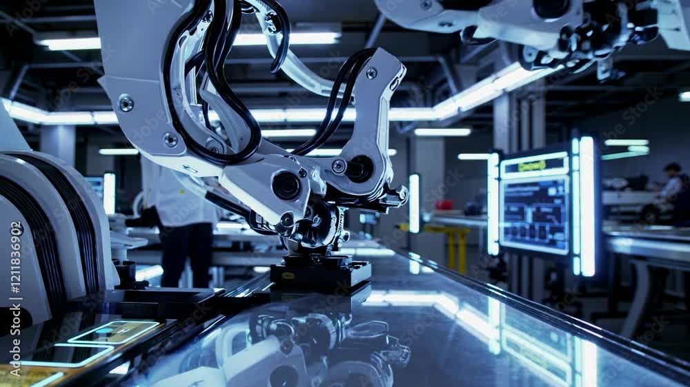 Leinwandbilder Advanced robotic arms automate assembly tasks in high-tech manufacturing facility