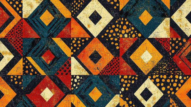 A vibrant African geometric pattern featuring traditional motifs and colors, perfect for textiles and decor