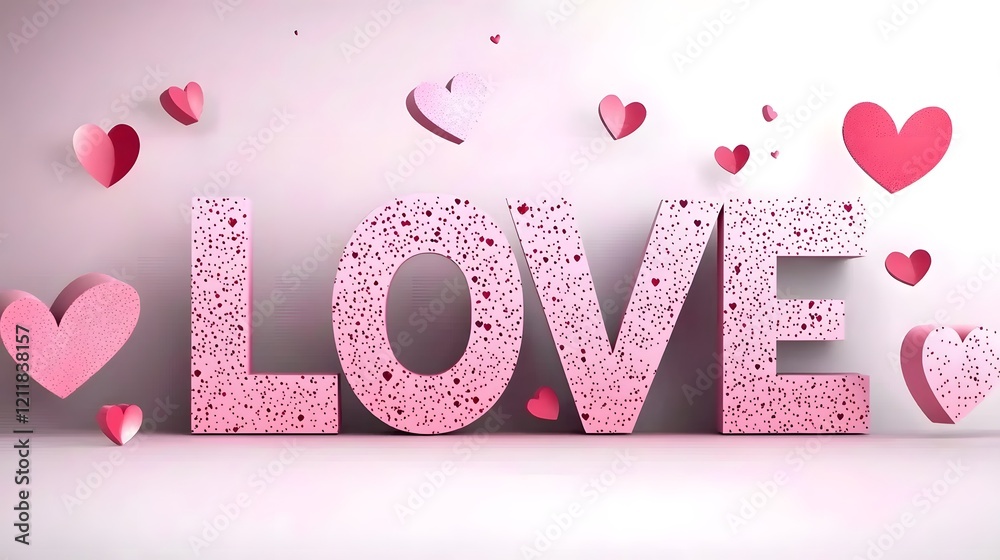 Poster romantic valentine s day concept featuring 3d pink love letters with scattered heart shapes in a sof