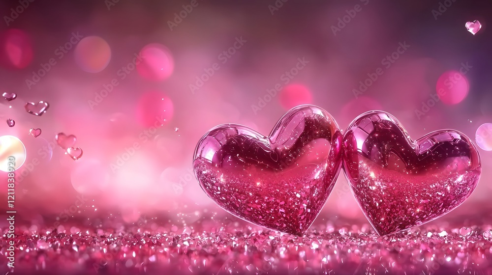 Poster stunning arrangement of luxurious glossy 3d hearts with a delicate pink gradient background creating
