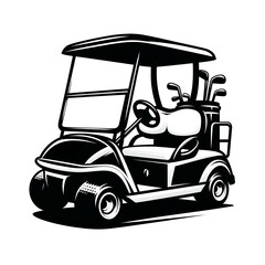 Obraz premium Black and white isolated vector illustration of a golf cart on a white background.