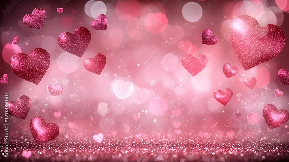 Aufkleber dreamy and romantic pink and red heart shaped valentine s day background with shiny glittering and a
