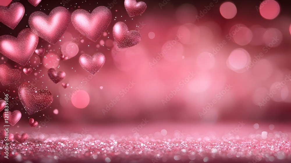 Poster Romantic and Elegant Floating Hearts on Soft Pink Gradient Background for Valentine s Day and Affection