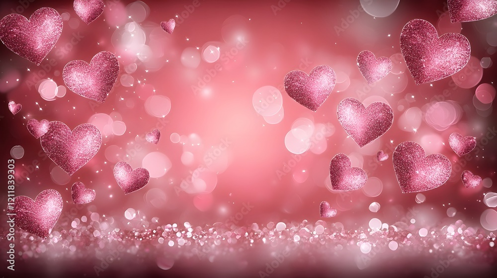 Poster gorgeous valentine s day background featuring scattered 3d hearts with a smooth and reflective textu