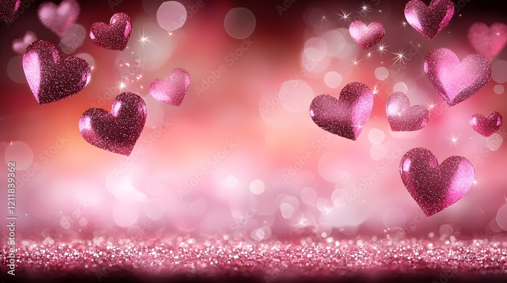 Aufkleber vibrant and romantic floating hearts valentines day background with glossy pink and red gradient and