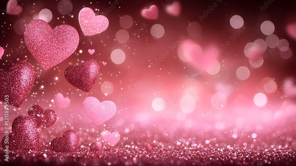 Aufkleber captivating valentine s day 3d hearts backdrop with glittering lighting effects shiny shimmering hea