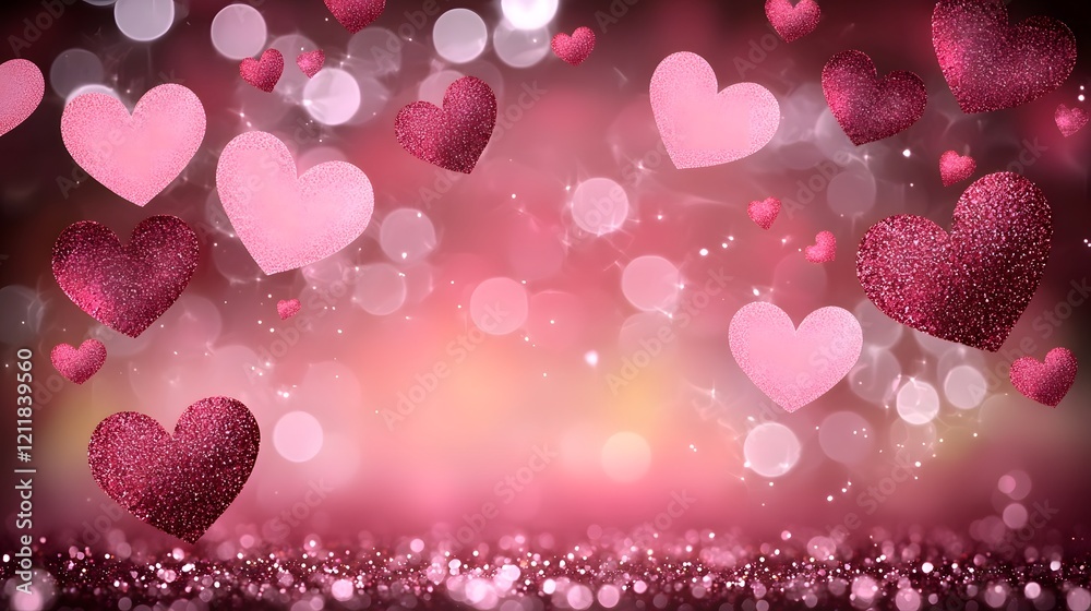 Poster bright and joyful valentine s day background featuring bold red and hot pink hearts arranged in a ra