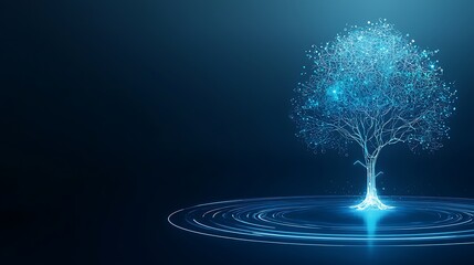 Digital Tree with Blue Lights on Dark Background