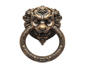 Lion door knocker with intricate detailing, featuring fierce expression and ornate ring. Perfect for adding classic touch to any entrance